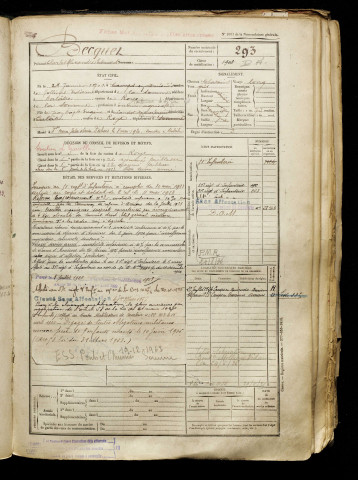 Becquet, Charles Alexandre Edouard, né le 28 janvier 1901 à Camps-en-Amiénois (Somme), classe 1921, matricule n° 293, Bureau de recrutement de Péronne