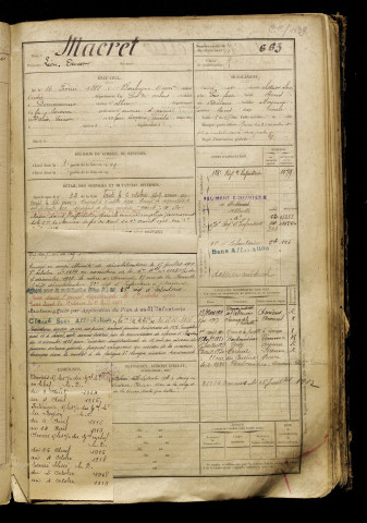 Macret, Léon Ernest, né le 16 février 1888 à Boulogne-sur-Mer (Pas-de-Calais), classe 1908, matricule n° 663, Bureau de recrutement de Péronne