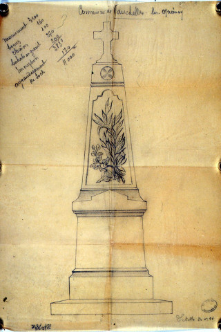 Guerre 1914-1918. Projet de monument aux mortsde la commune de Vauchelles-les-Quesnoy