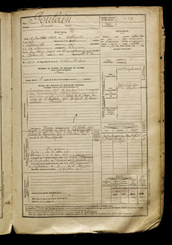 Poulain, Ernest, né le 01 juillet 1882 à Abbeville (Somme), classe 1902, matricule n° 425, Bureau de recrutement d'Abbeville