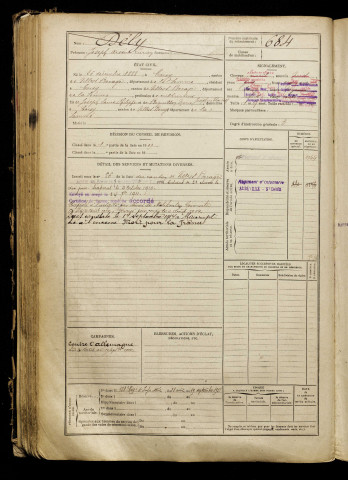 Dély, Joseph Arsène Lucien, né le 26 décembre 1888 à Coisy (Somme), classe 1908, matricule n° 684, Bureau de recrutement d'Amiens