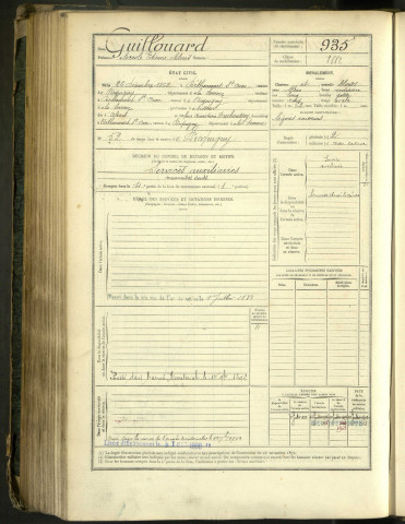 Guillouard, Arcole Etienne Alexis, né le 26 décembre 1862 à Béthencourt-Saint-Ouen (Somme, France), classe 1882, matricule n° 935, Bureau de recrutement d'Amiens