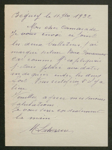 Témoignage de Laherreré, Maurice et correspondance avec Jacques Péricard