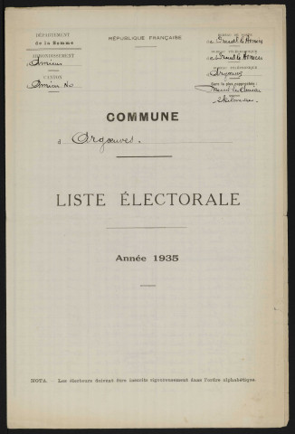 Liste électorale : Argoeuves