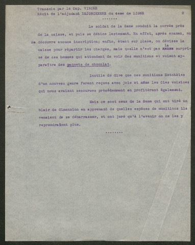 Témoignage de Dejonckeere (Adjudant) et correspondance avec Jacques Péricard