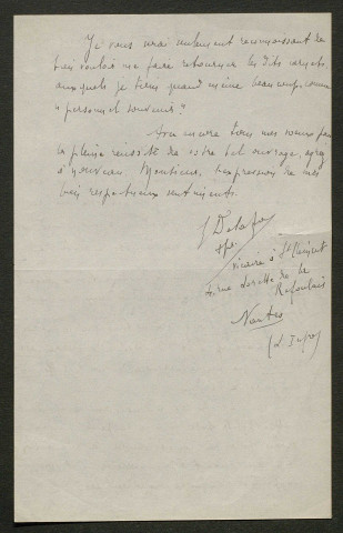 Témoignage de Delafon (Caporal infirmier - Abbé) et correspondance avec Jacques Péricard