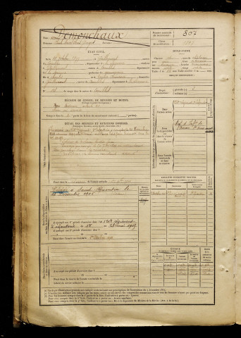Demonchaux, Charles Marcel Clovis Georges, né le 10 octobre 1877 à Guillemont (Somme), classe 1897, matricule n° 807, Bureau de recrutement de Péronne