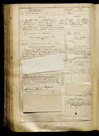 Dumont, Emile Anatole, né le 20 juillet 1884 à Harbonnières (Somme), classe 1904, matricule n° 396, Bureau de recrutement de Péronne