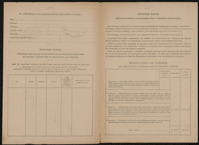 Péronne. Demande d'indemnisation des dommages de guerre : dossier Blériot