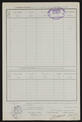 Tableau de rectification de la liste électorale : Colincamps