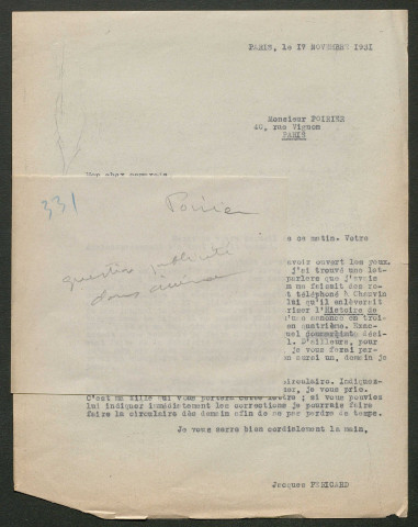 Témoignage de Poirier et correspondance avec Jacques Péricard