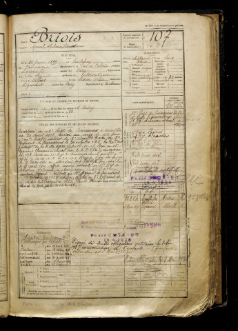 Briois, Marcel Alphonse Edouard, né le 25 juin 1899 à Saulchoy (Pas-de-Calais), classe 1919, matricule n° 107, Bureau de recrutement d'Abbeville