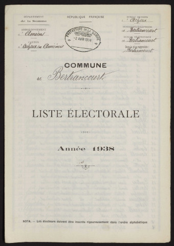 Liste électorale : Bertrancourt