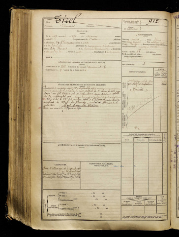 Tirel, Edouard, né le 19 mai 1894 à Mouy (Oise), classe 1914, matricule n° 912, Bureau de recrutement d'Amiens