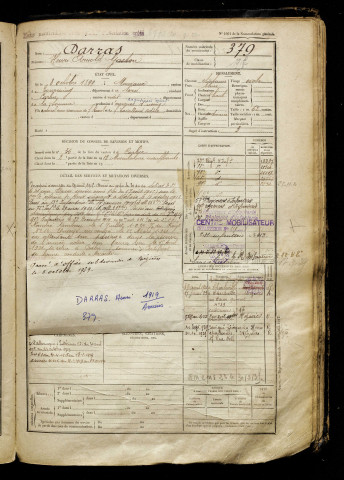 Darras, Henri Arnold Gaston, né le 08 octobre 1899 à Mouvaux (Nord), classe 1919, matricule n° 379, Bureau de recrutement d'Amiens