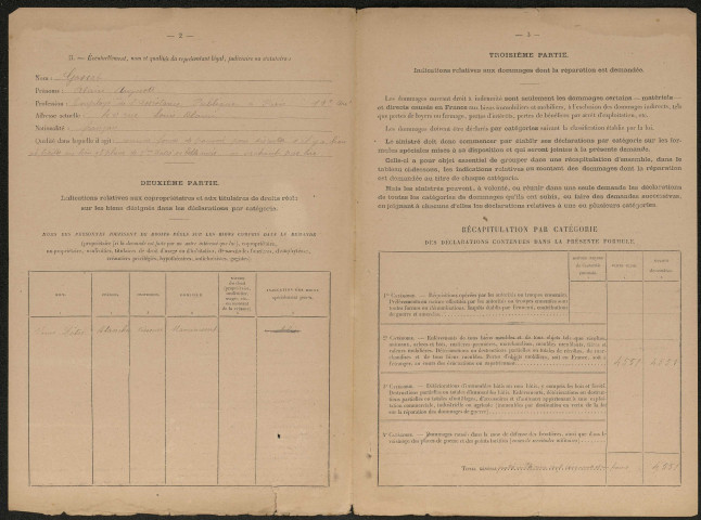 Etricourt-Manancourt. Demande d'indemnisation des dommages de guerre : dossier Détré-Lepère