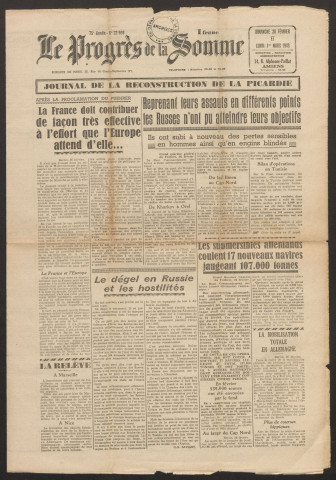 Le Progrès de la Somme, numéro 22906, 28 février - 1er mars 1943
