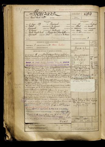 Denizart, Raoul Charles Nestor, né le 11 février 1889 à Hancourt (Somme), classe 1909, matricule n° 694, Bureau de recrutement de Péronne