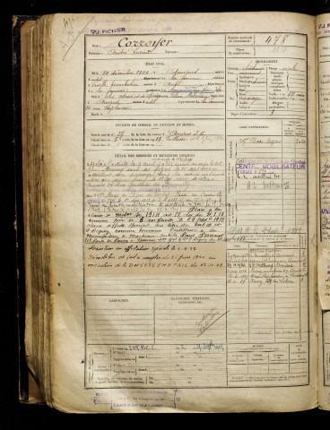 Corroyer, André Lucien, né le 10 décembre 1900 à Amiens (Somme), classe 1920, matricule n° 478, Bureau de recrutement d'Amiens
