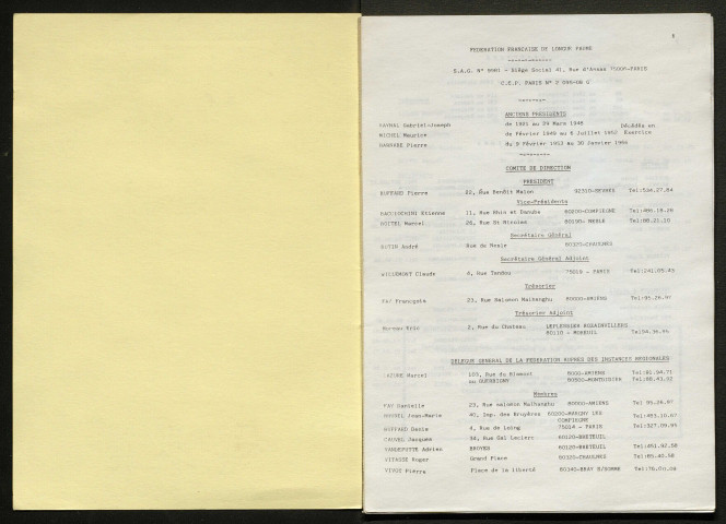 Opuscule (année 1984). Fédération française de Longue Paume : liste des sociétés, classement des joueurs et calendrier