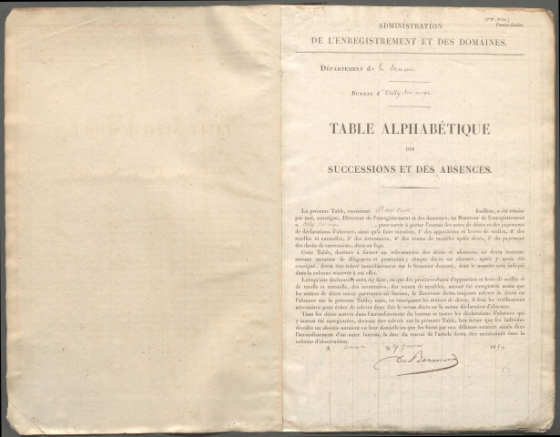 Table des successions et absences du bureau d'Ailly-sur-Noye