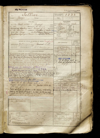 Sellier, Georges, né le 10 août 1899 à Amiens (Somme), classe 1919, matricule n° 1235, Bureau de recrutement d'Amiens
