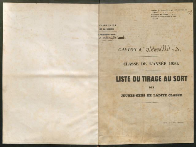 Tirage au sort (arrondissement d'Abbeville) de l'année 1856