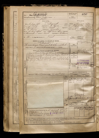 Lagrenée, Armand Louis Frédéric Joseph, né le 04 juin 1872 à Driencourt (Somme), classe 1892, matricule n° 690, Bureau de recrutement de Péronne