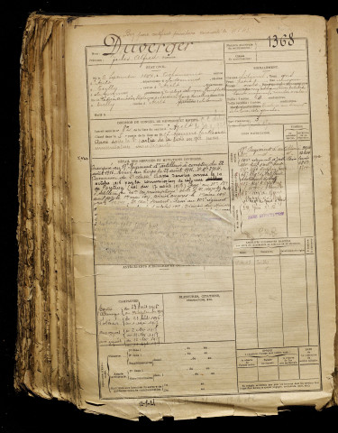 Duverger, Jules Alfred, né le 06 septembre 1897 à Ochancourt (Somme), classe 1917, matricule n° 1368, Bureau de recrutement d'Abbeville