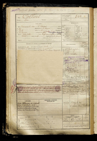 Collart, Pierre, né le 02 novembre 1897 à Amiens (Somme), classe 1917, matricule n° 564, Bureau de recrutement d'Amiens