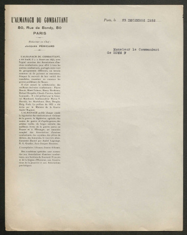 Témoignage de Bouveron, Ernest et correspondance avec Jacques Péricard