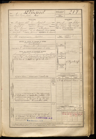 Pluquet, Louis Eugène Joseph, né le 22 janvier 1866 à Beaufort-en-Santerre (Somme), classe 1886, matricule n° 217, Bureau de recrutement de Péronne