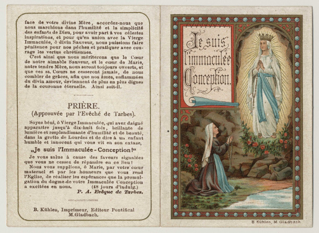 Je suis l'Immaculée Conception. Apparition de la Vierge Marie à Sainte Bernadette de Soubirou. Litanie de Notre Dame de Lourdes