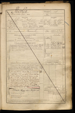 Merlin, Pierre Arsène Henri, né le 27 juillet 1866 à Boisbergues (Somme), classe 1886, matricule n° 107, Bureau de recrutement d'Abbeville