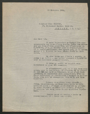 Témoignage de Chamard, Elie et correspondance avec Jacques Péricard