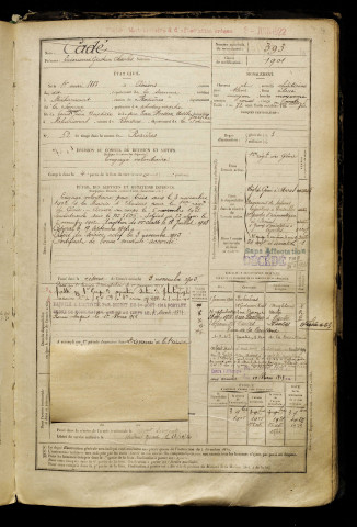 Cadé, Edouard Gustave Charles, né le 01 mai 1883 à Amiens (Somme), classe 1903, matricule n° 393, Bureau de recrutement de Péronne