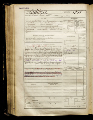 Guilbert, Edmond Marcel, né le 16 juillet 1901 à Beauquesne (Somme), classe 1921, matricule n° 1271, Bureau de recrutement d'Abbeville