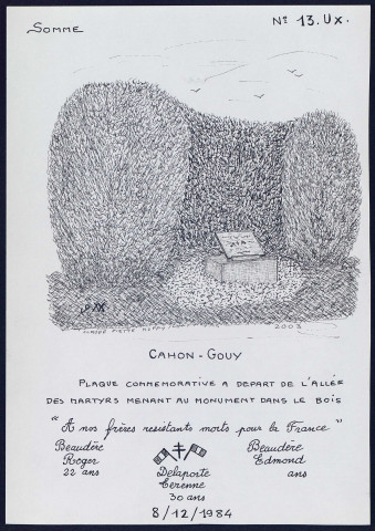 Cahon-Gouy : plaque commémorative - (Reproduction interdite sans autorisation - © Claude Piette)