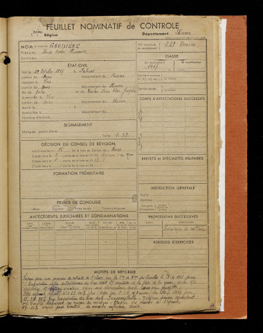 Gaudière, Louis André Fernand, né le 29 octobre 1897 à Salouël (Somme), classe 1917, matricule n° 239, Bureau de recrutement d'Amiens