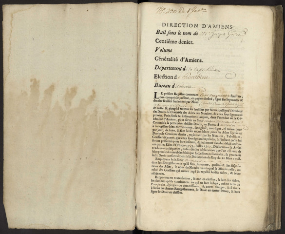 Centième denier du bureau d'Abbeville pour la période du 21 février 1756 au 31 mai 1757