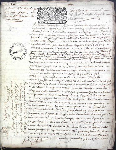 Etude de Me François Caron à Amiens (étude n°18). Minute du 9 janvier 1712