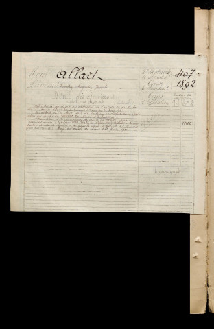 Allart, Emilien Augustin Joseph, né le 31 octobre 1872 à Hébuterne (Pas-de-Calais), classe 1892, matricule n° 407, Bureau de recrutement de Péronne
