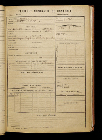 Mariette, Ernest Théophile, né le 20 septembre 1897 à Domvast (Somme), classe 1917, matricule n° 298, Bureau de recrutement d'Abbeville