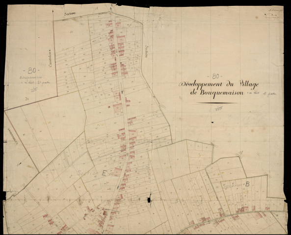 Plan du cadastre napoléonien - Bouquemaison : Village (Le), partie de B, C, D et E1