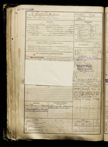 Déplanque, Louis Gaston Léon, né le 15 août 1897 à Candas (Somme), classe 1917, matricule n° 716, Bureau de recrutement d'Amiens