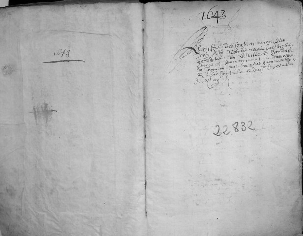 Etude de Me Jean Daiz à Amiens (étude n°22). Minutes de l'année 1643