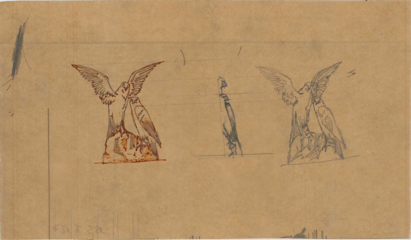 Etude pour la sculpture en onyx rouge du couple d'aigles pour surmonter la cheminée de la salle à manger de l'Hôtel Bouctot-Vagniez