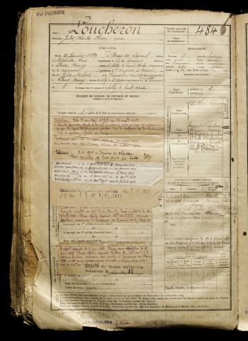 Loucheron, Jules Charles Henri, né le 21 janvier 1889 à Bray-lès-Mareuil (Somme), classe 1909, matricule n° 484, Bureau de recrutement d'Abbeville
