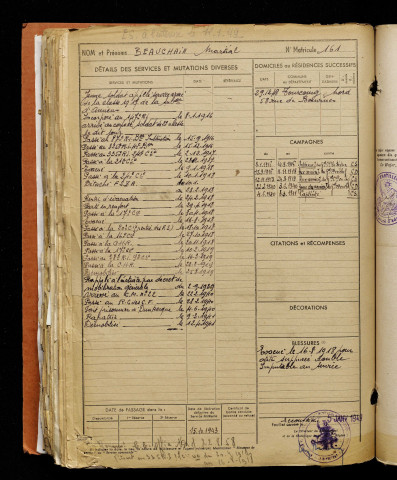 Beauchain, Martial, né le 13 mai 1897 à Beaucamps-le-Vieux (Somme), classe 1917, matricule n° 161, Bureau de recrutement d'Amiens