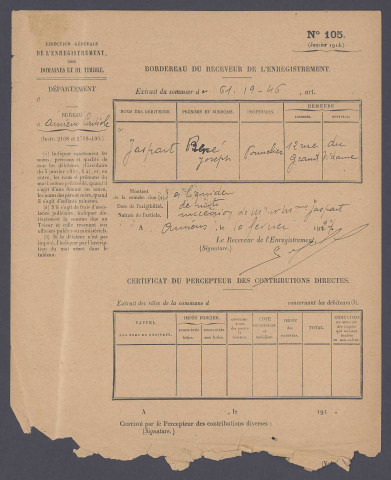 Table des successions et absences du bureau d'Amiens